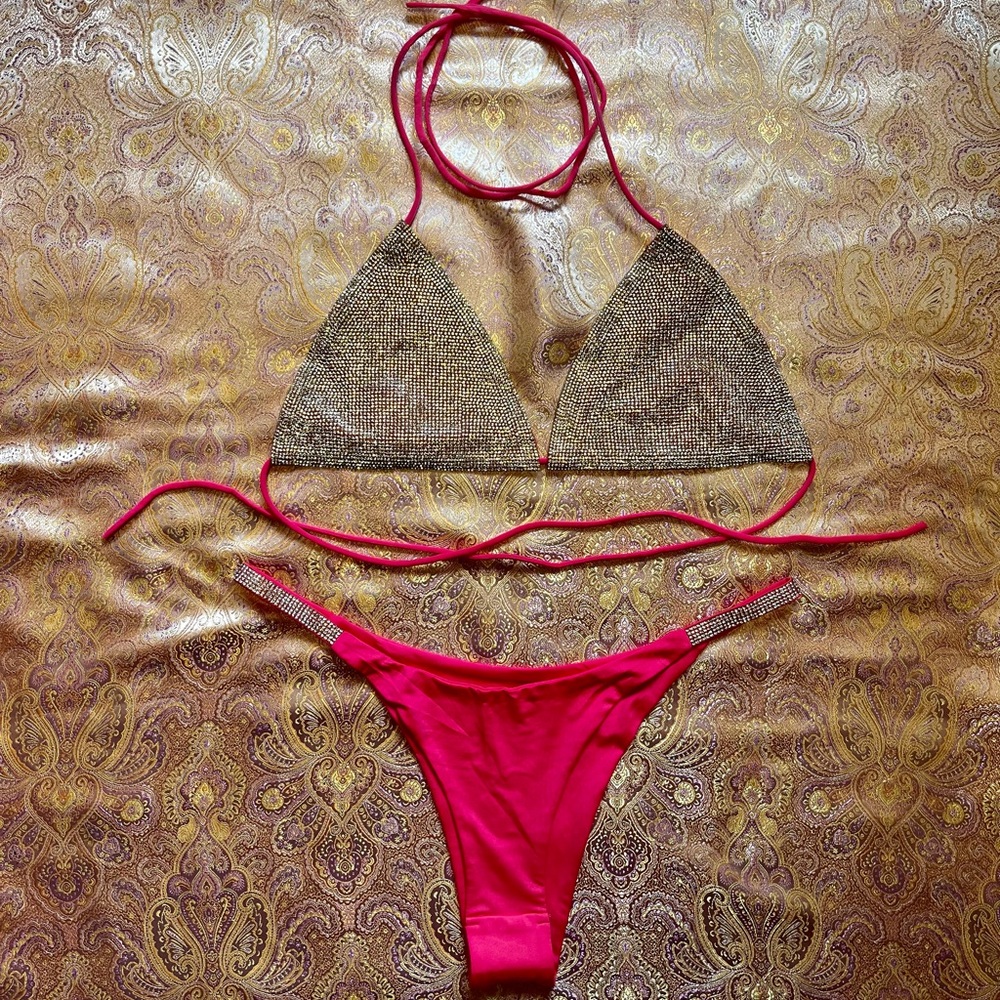 Hot Pink Gem Encrusted Bikini